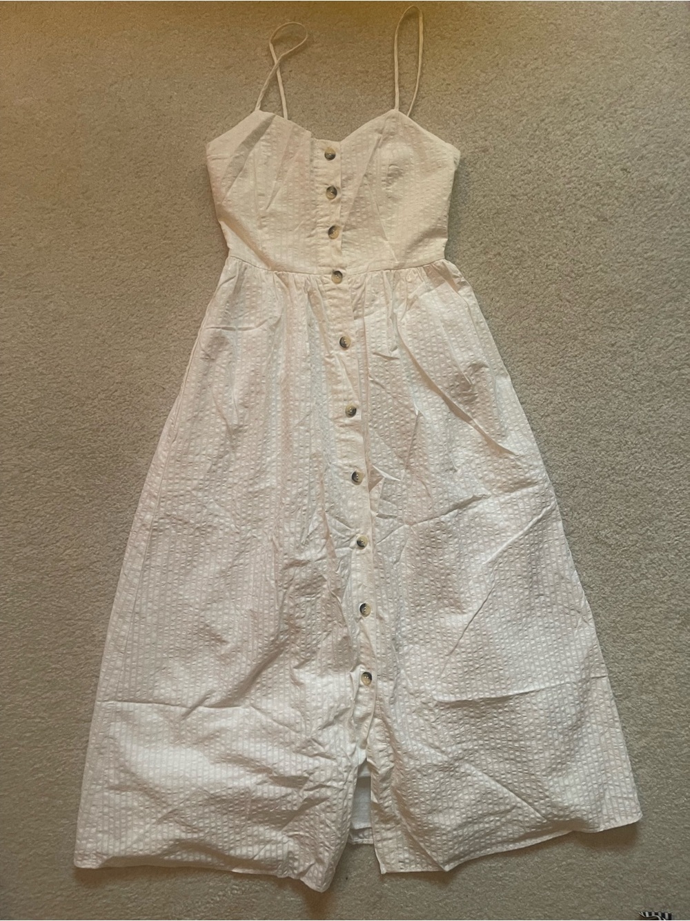 Zara White Eyelet Button-Front Midi Dress